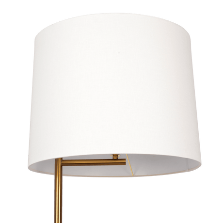 Zenith Offset Brass Base Floor Lamp with Drum-shaped Linen Shade by Ashcroft Imports at Eve Furniture