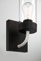 Zephyr Single Light Sconce With Clear Glass Metal Black Finish by Ashcroft Imports at Eve Furniture