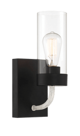 Zephyr Single Light Sconce With Clear Glass Metal Black Finish by Ashcroft Imports at Eve Furniture