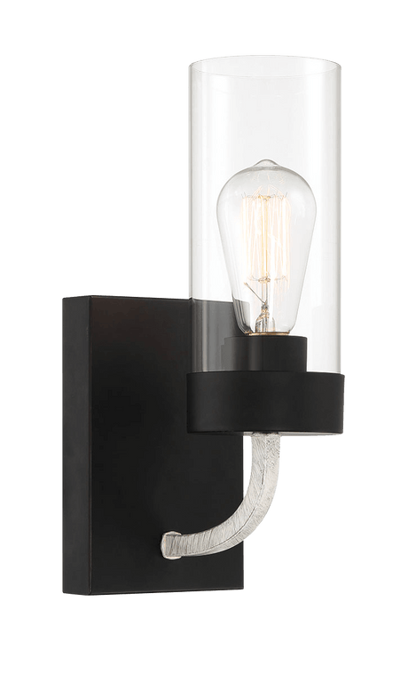 Zephyr Single Light Sconce With Clear Glass Metal Black Finish by Ashcroft Imports at Eve Furniture