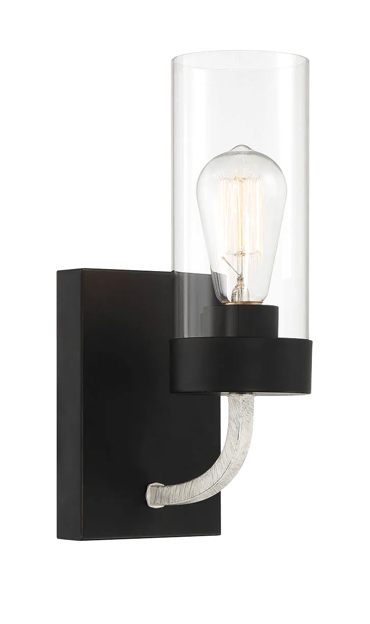 Zephyr Single Light Sconce With Clear Glass Metal Black Finish by Ashcroft Furniture at Eve Furniture