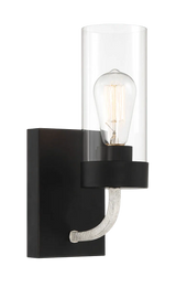 Zephyr Single Light Sconce With Clear Glass Metal Black Finish by Ashcroft Furniture at Eve Furniture