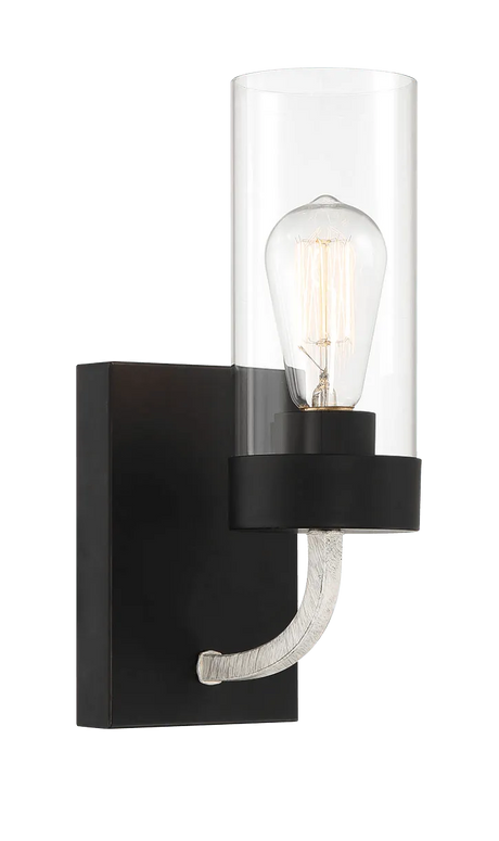 Zephyr Single Light Sconce With Clear Glass Metal Black Finish by Ashcroft Furniture at Eve Furniture