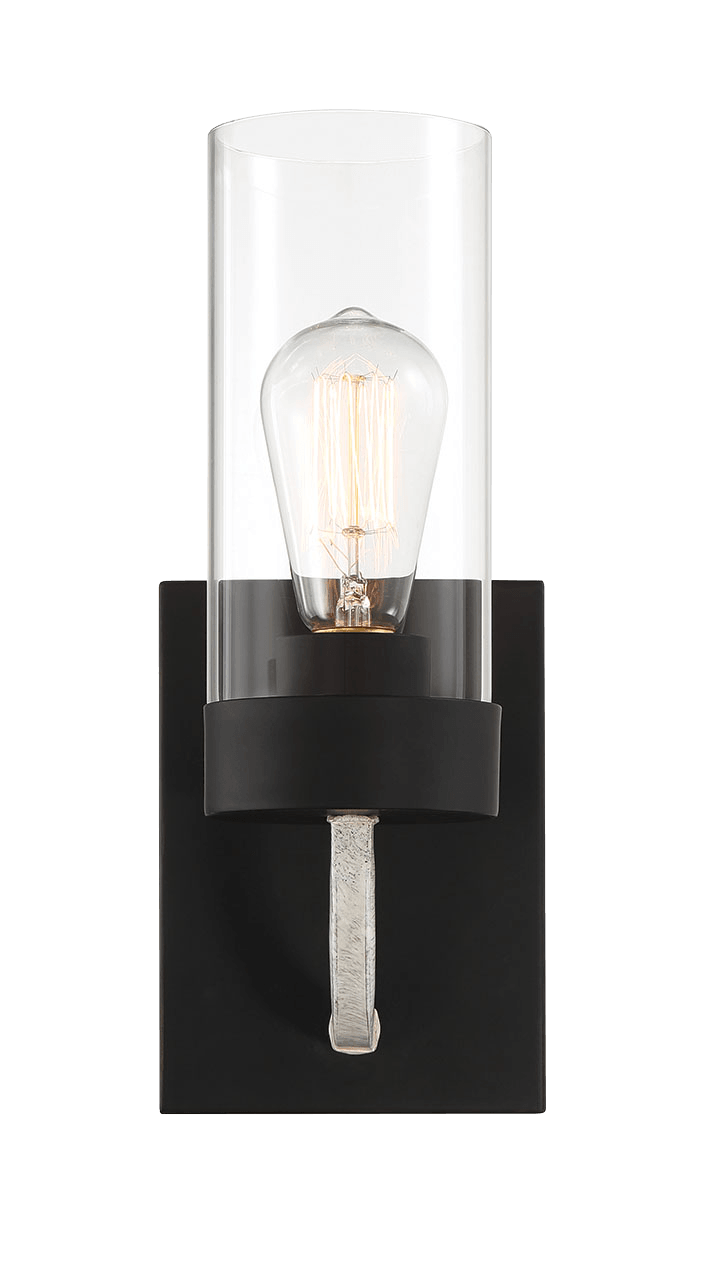Zephyr Single Light Sconce With Clear Glass Metal Black Finish by Ashcroft Imports at Eve Furniture