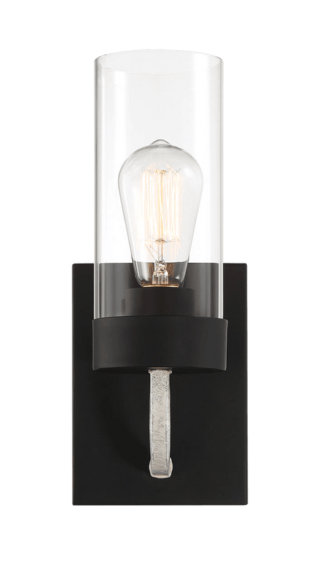 Zephyr Single Light Sconce With Clear Glass Metal Black Finish by Ashcroft Imports at Eve Furniture