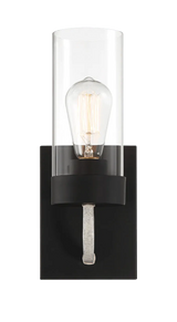 Zephyr Single Light Sconce With Clear Glass Metal Black Finish by Ashcroft Furniture at Eve Furniture