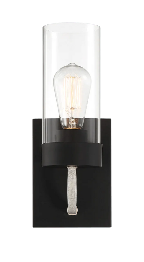 Zephyr Single Light Sconce With Clear Glass Metal Black Finish by Ashcroft Furniture at Eve Furniture