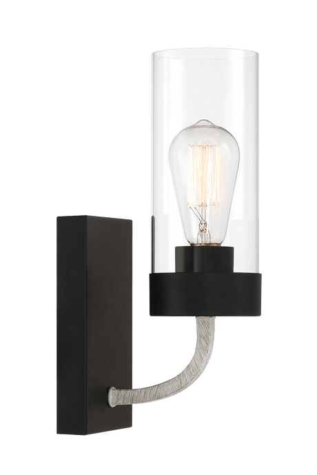Zephyr Single Light Sconce With Clear Glass Metal Black Finish by Ashcroft Imports at Eve Furniture
