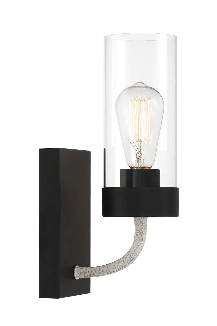 Zephyr Single Light Sconce With Clear Glass Metal Black Finish by Ashcroft Furniture at Eve Furniture