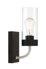 Zephyr Single Light Sconce With Clear Glass Metal Black Finish by Ashcroft Furniture at Eve Furniture