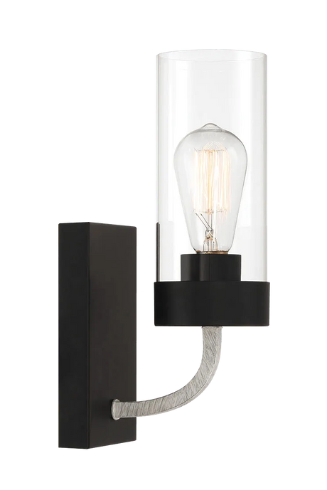 Zephyr Single Light Sconce With Clear Glass Metal Black Finish by Ashcroft Furniture at Eve Furniture