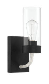 Zephyr Single Light Sconce With Clear Glass Metal Black Finish by Ashcroft Imports at Eve Furniture