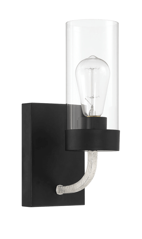 Zephyr Single Light Sconce With Clear Glass Metal Black Finish by Ashcroft Imports at Eve Furniture