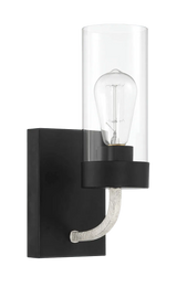 Zephyr Single Light Sconce With Clear Glass Metal Black Finish by Ashcroft Furniture at Eve Furniture