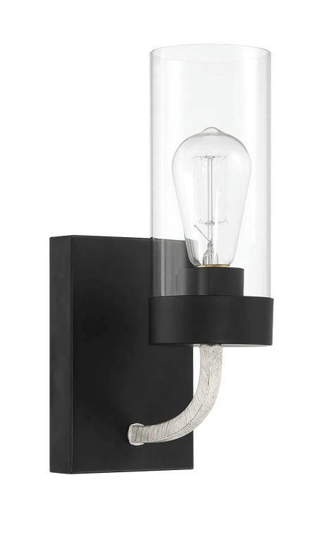 Zephyr Single Light Sconce With Clear Glass Metal Black Finish by Ashcroft Furniture at Eve Furniture