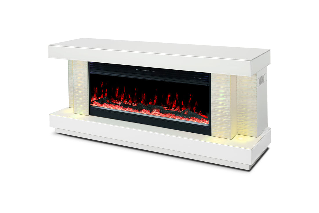 Orren White TV Stand with Fireplace by Happy Homes at Eve Furniture