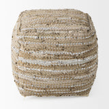 Aadhya 16.0L x 16.0W x 16.0H Taupe/Silver Leather and Cotton Pouf by Mercana at Eve Furniture