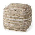 Aadhya 16.0L x 16.0W x 16.0H Taupe/Silver Leather and Cotton Pouf by Mercana at Eve Furniture