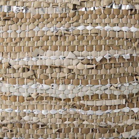 Aadhya Taupe/Silver Leather and Cotton Pouf by Mercana at Eve Furniture