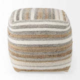 Aahana 16.0L x 16.0W x 16.0H White/Taupe/Gray Striped Hemp and Cotton Pouf by Mercana at Eve Furniture