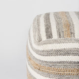 Aahana 16.0L x 16.0W x 16.0H White/Taupe/Gray Striped Hemp and Cotton Pouf by Mercana at Eve Furniture