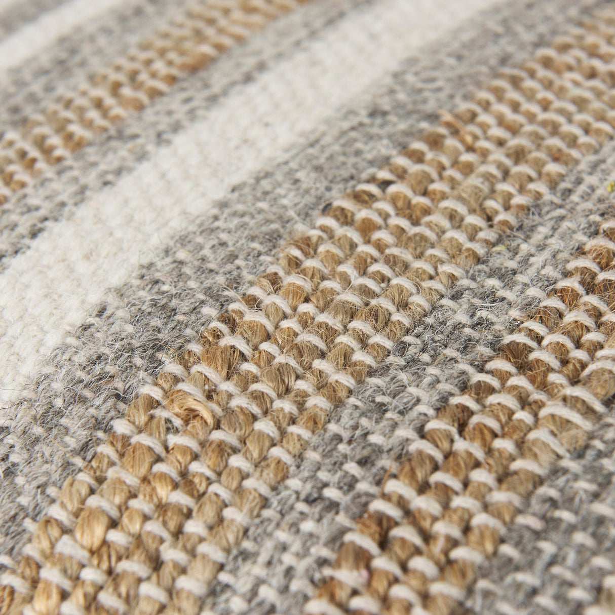 Aahana 16.0L x 16.0W x 16.0H White/Taupe/Gray Striped Hemp and Cotton Pouf by Mercana at Eve Furniture
