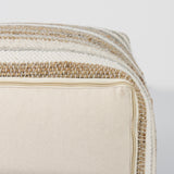 Aahana 16.0L x 16.0W x 16.0H White/Taupe/Gray Striped Hemp and Cotton Pouf by Mercana at Eve Furniture