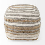 Aahana White/Taupe/Gray Striped Hemp and Cotton Pouf by Mercana at Eve Furniture
