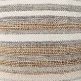 Aahana White/Taupe/Gray Striped Hemp and Cotton Pouf by Mercana at Eve Furniture