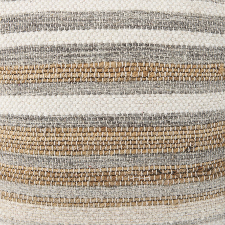 Aahana White/Taupe/Gray Striped Hemp and Cotton Pouf by Mercana at Eve Furniture