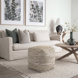 Aalia 16.0L x 16.0W x 16.0H Beige Leather and Jute Pouf by Mercana at Eve Furniture
