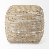 Aalia 16.0L x 16.0W x 16.0H Beige Leather and Jute Pouf by Mercana at Eve Furniture