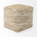 Aalia 16.0L x 16.0W x 16.0H Beige Leather and Jute Pouf by Mercana at Eve Furniture