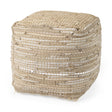 Aalia 16.0L x 16.0W x 16.0H Beige Leather and Jute Pouf by Mercana at Eve Furniture