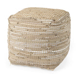 Aalia 16.0L x 16.0W x 16.0H Beige Leather and Jute Pouf by Mercana at Eve Furniture