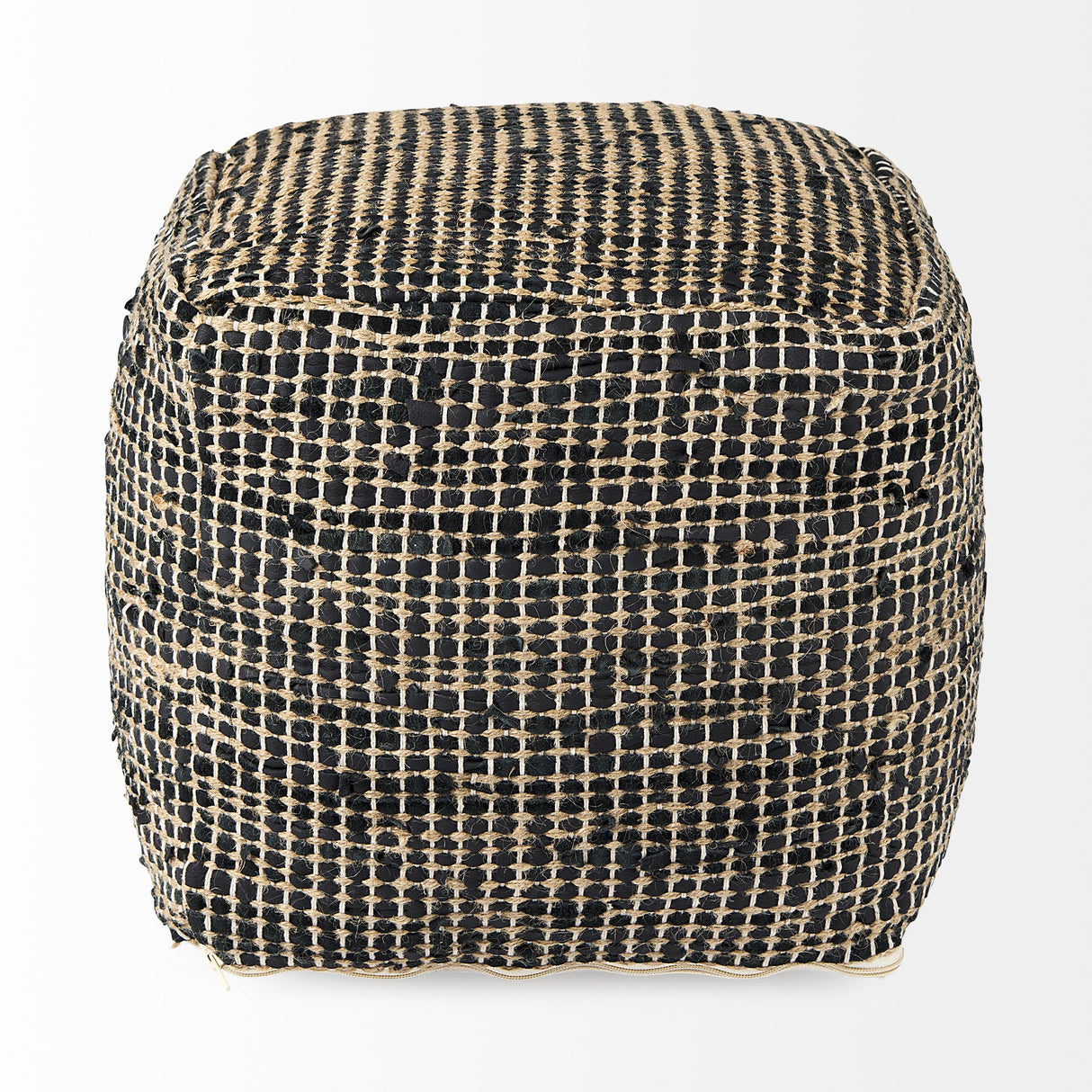 Aalia 16.0L x 16.0W x 16.0H Charcoal Leather and Jute Pouf by Mercana at Eve Furniture