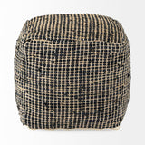 Aalia 16.0L x 16.0W x 16.0H Charcoal Leather and Jute Pouf by Mercana at Eve Furniture
