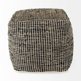 Aalia 16.0L x 16.0W x 16.0H Charcoal Leather and Jute Pouf by Mercana at Eve Furniture