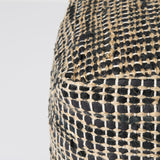 Aalia 16.0L x 16.0W x 16.0H Charcoal Leather and Jute Pouf by Mercana at Eve Furniture
