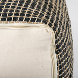 Aalia 16.0L x 16.0W x 16.0H Charcoal Leather and Jute Pouf by Mercana at Eve Furniture