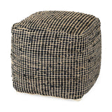Aalia 16.0L x 16.0W x 16.0H Charcoal Leather and Jute Pouf by Mercana at Eve Furniture