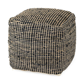 Aalia 16.0L x 16.0W x 16.0H Charcoal Leather and Jute Pouf by Mercana at Eve Furniture