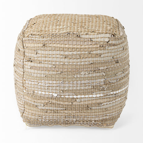 Aalia Beige Leather and Jute Pouf by Mercana at Eve Furniture