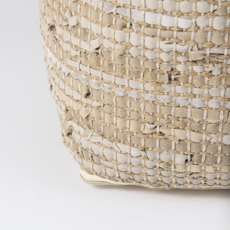 Aalia Beige Leather and Jute Pouf by Mercana at Eve Furniture