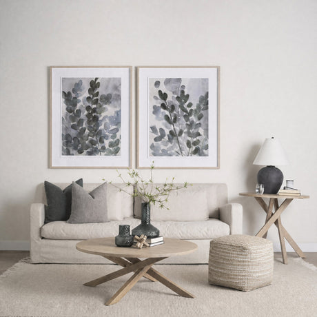 Aalia Beige Leather and Jute Pouf by Mercana at Eve Furniture