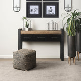 Aalia Charcoal Leather and Jute Pouf by Mercana at Eve Furniture