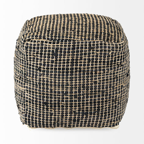 Aalia Charcoal Leather and Jute Pouf by Mercana at Eve Furniture