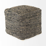Aalia Charcoal Leather and Jute Pouf by Mercana at Eve Furniture