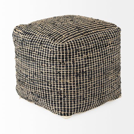 Aalia Charcoal Leather and Jute Pouf by Mercana at Eve Furniture
