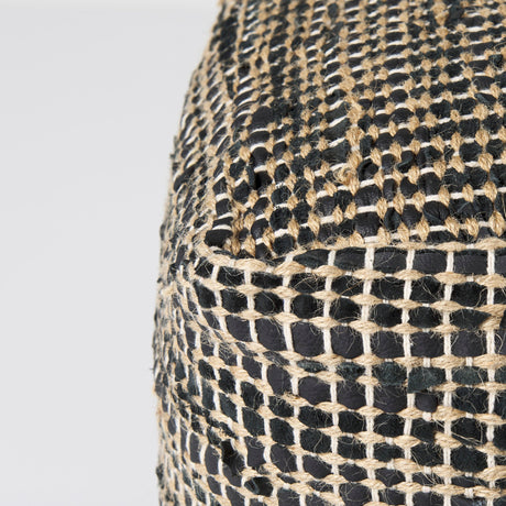 Aalia Charcoal Leather and Jute Pouf by Mercana at Eve Furniture